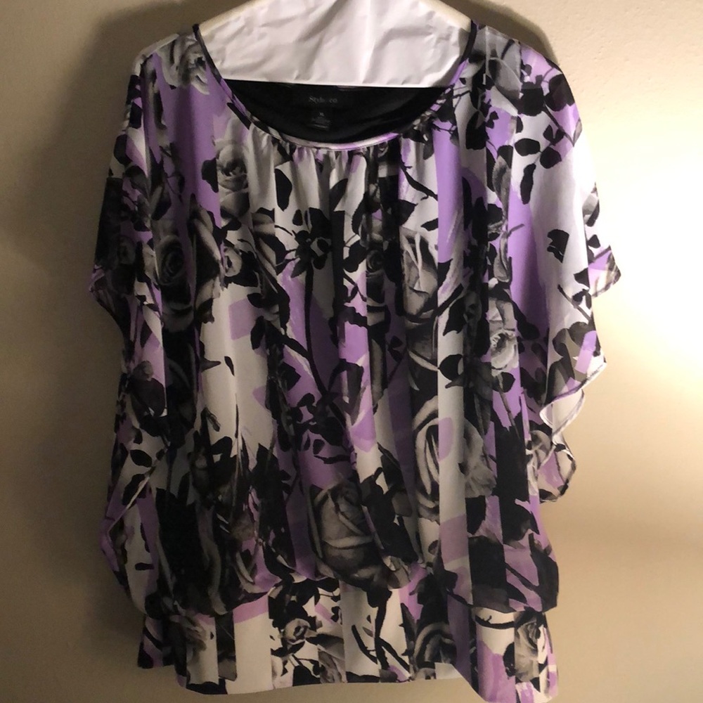 Style and Co. purple and black blouse